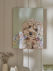 Sage Green Charlie Cockapoo Dog with Flowers Canvas Wall Art - Image 1 of 5