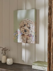 Sage Green Charlie Cockapoo Dog with Flowers Canvas Wall Art - Image 2 of 5