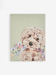 Sage Green Charlie Cockapoo Dog with Flowers Canvas Wall Art - Image 4 of 5