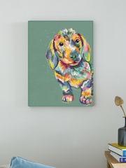 Green Sausage Dog Canvas Wall Art - Image 1 of 2