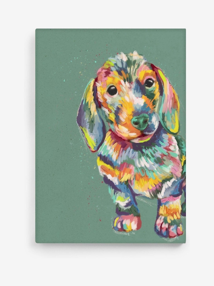 Green Sausage Dog Canvas Wall Art - Image 2 of 2