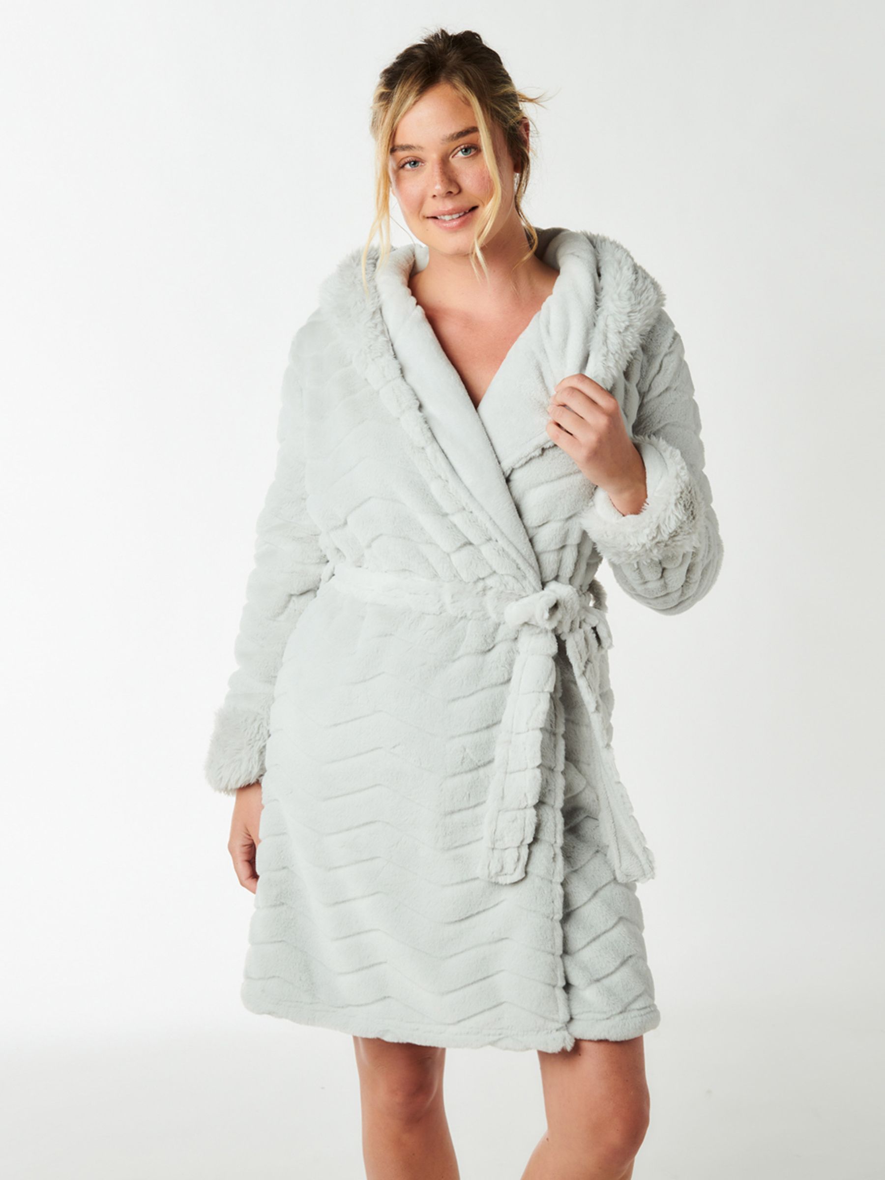 Buy Boux Avenue Grey Chevron Carved Midi Supersoft Robe Dressing Gown from Next Luxembourg