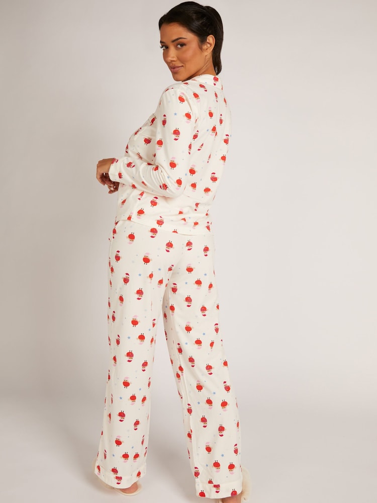 Boux Avenue White Cosy Supersoft Fleece Christmas Robin Pyjamas - Image 2 of 5