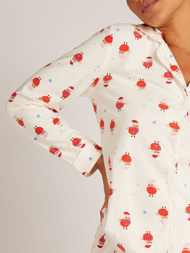 Boux Avenue White Cosy Supersoft Fleece Christmas Robin Pyjamas - Image 4 of 5