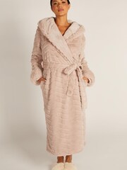 Boux Avenue Langer, superweicher Morgenmantel mit Sparrenmuster, Staubrosa - Bild 1 von 3