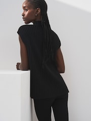 Schwarz - Tanktop aus Rippstrick mit Stehkragen - Bild 4 von 7