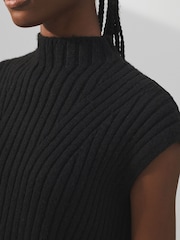 Schwarz - Tanktop aus Rippstrick mit Stehkragen - Bild 5 von 7