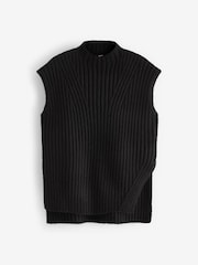 Schwarz - Tanktop aus Rippstrick mit Stehkragen - Bild 6 von 7