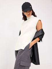 Ecru White High Neck Ribbed Knitted Tank Vest Top - Image 1 of 6