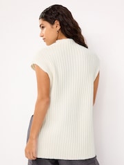 Ecru White High Neck Ribbed Knitted Tank Vest Top - Image 3 of 6