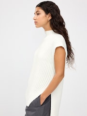 Ecru White High Neck Ribbed Knitted Tank Vest Top - Image 4 of 6