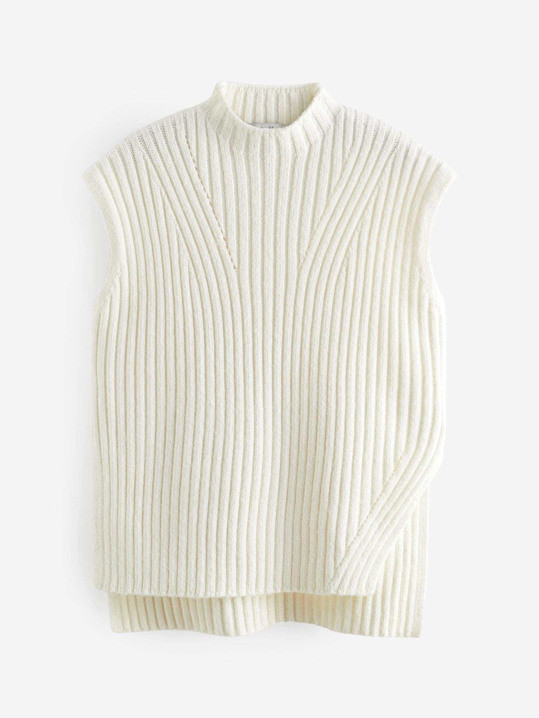 Buy Ecru White High Neck Ribbed Knitted Tank Vest Top from Next Luxembourg
