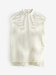 Ecru White High Neck Ribbed Knitted Tank Vest Top - Image 5 of 6