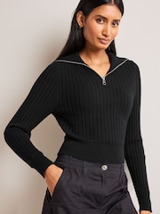 Black Ribbed Zip Neck Jumper - Image 1 of 7
