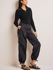 Black Ribbed Zip Neck Jumper - Image 2 of 7