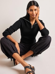 Black Ribbed Zip Neck Jumper - Image 3 of 7