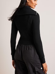 Black Ribbed Zip Neck Jumper - Image 4 of 7