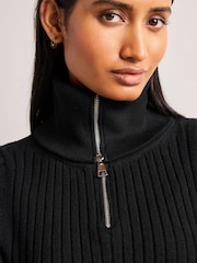 Black Ribbed Zip Neck Jumper - Image 5 of 7