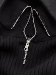 Black Ribbed Zip Neck Jumper - Image 7 of 7