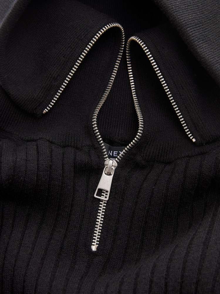 Black Ribbed Zip Neck Jumper - Image 7 of 7
