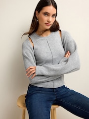 Grey Co-ord 30% Wool Ribbed Bolero Cardigan - Image 1 of 6