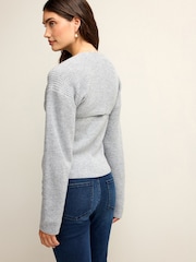 Grey Co-ord 30% Wool Ribbed Bolero Cardigan - Image 3 of 6