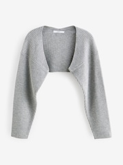 Grey Co-ord 30% Wool Ribbed Bolero Cardigan - Image 5 of 6