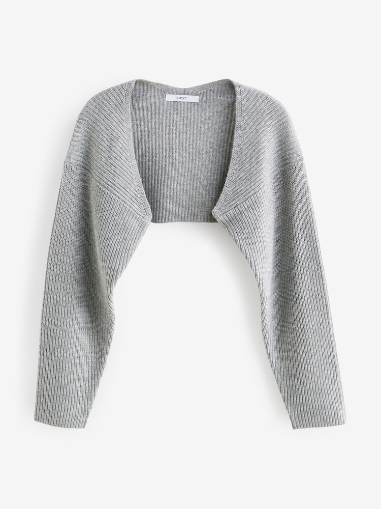 Grey Co-ord 30% Wool Ribbed Bolero Cardigan - Image 5 of 6