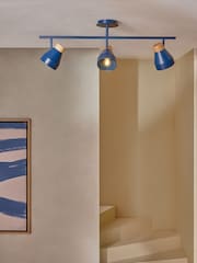 MADE.COM Navy Albert 3 Light Linear Pendant Bar Ceiling Light - Image 1 of 3