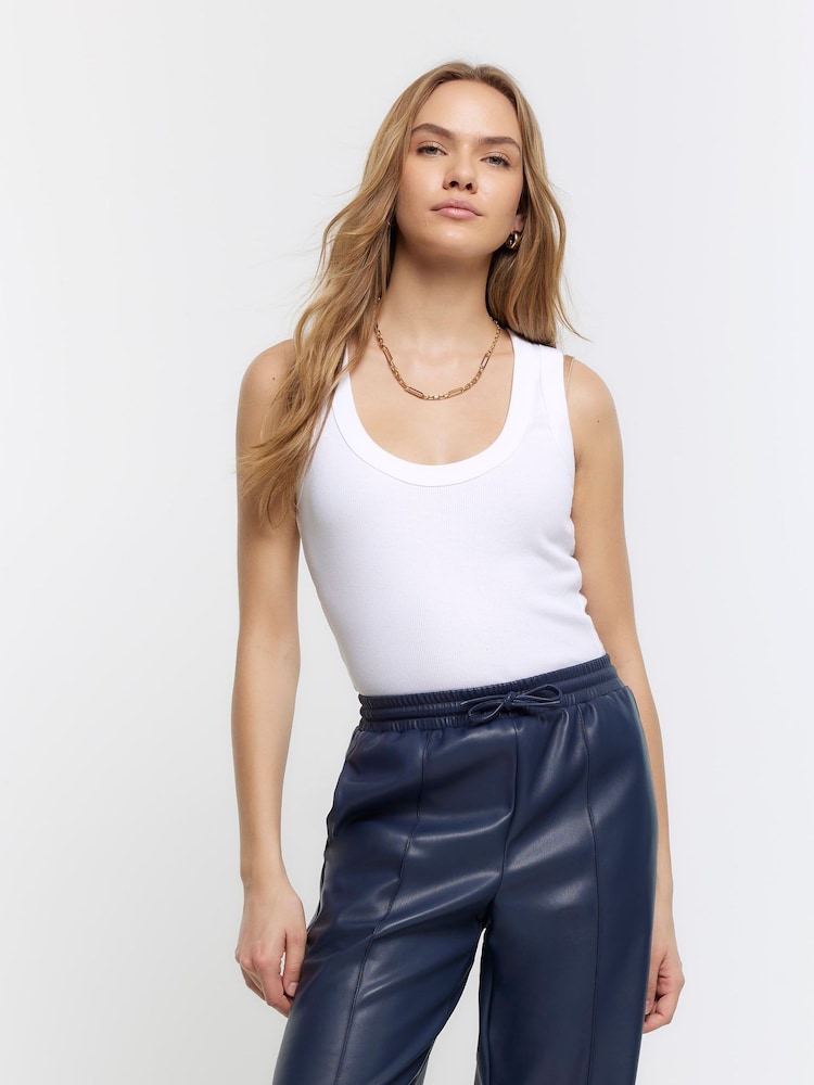 River Island White 100% Cotton Scoop Neck Tank Top - Image 1 of 6