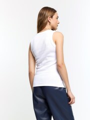 River Island White 100% Cotton Scoop Neck Tank Top - Image 3 of 6