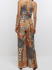 River Island Brown Halter Neck Belted Jumpsuit - Image 2 of 5