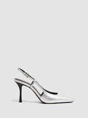 Reiss Silver Demi Metallic Slingback Heels - Image 1 of 5