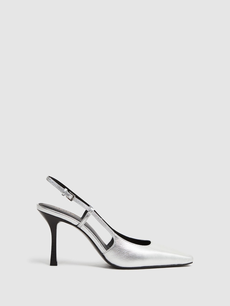 Reiss Silver Demi Metallic Slingback Heels - Image 1 of 5