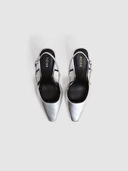 Reiss Silver Demi Metallic Slingback Heels - Image 3 of 5