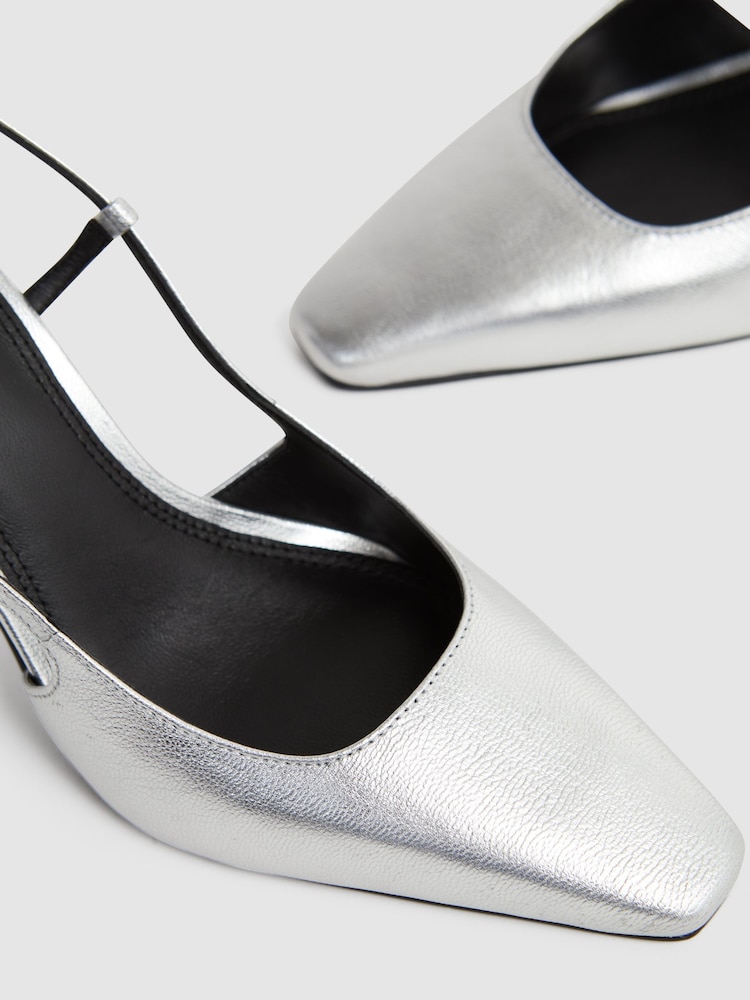 Reiss Silver Demi Metallic Slingback Heels - Image 5 of 5