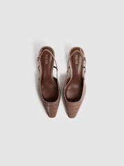 Reiss Taupe Jade Leather Slingback Heels - Image 3 of 5