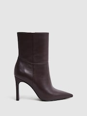Reiss Burgundy Vanessa Leather Heeled Ankle Boots - Image 1 of 5