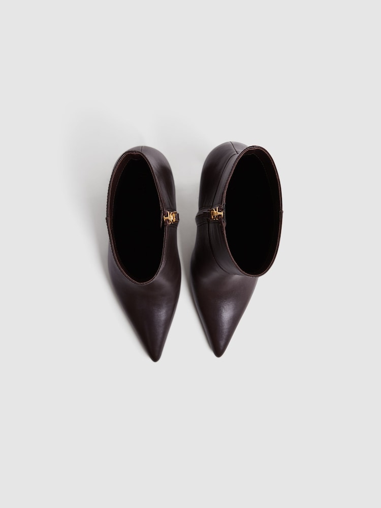 Reiss Burgundy Vanessa Leather Heeled Ankle Boots - Image 3 of 5