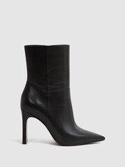 Reiss Black Vanessa Leather Heeled Ankle Boots - Image 1 of 5