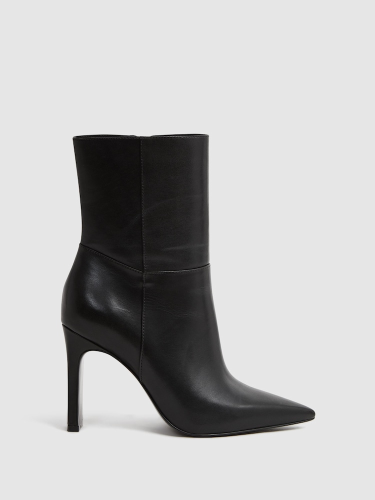 Reiss Black Vanessa Leather Heeled Ankle Boots - Image 1 of 5