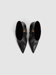 Reiss Black Vanessa Leather Heeled Ankle Boots - Image 3 of 5