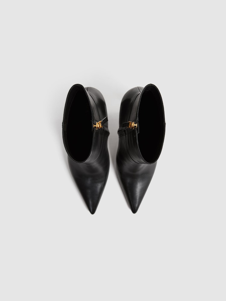 Reiss Black Vanessa Leather Heeled Ankle Boots - Image 3 of 5