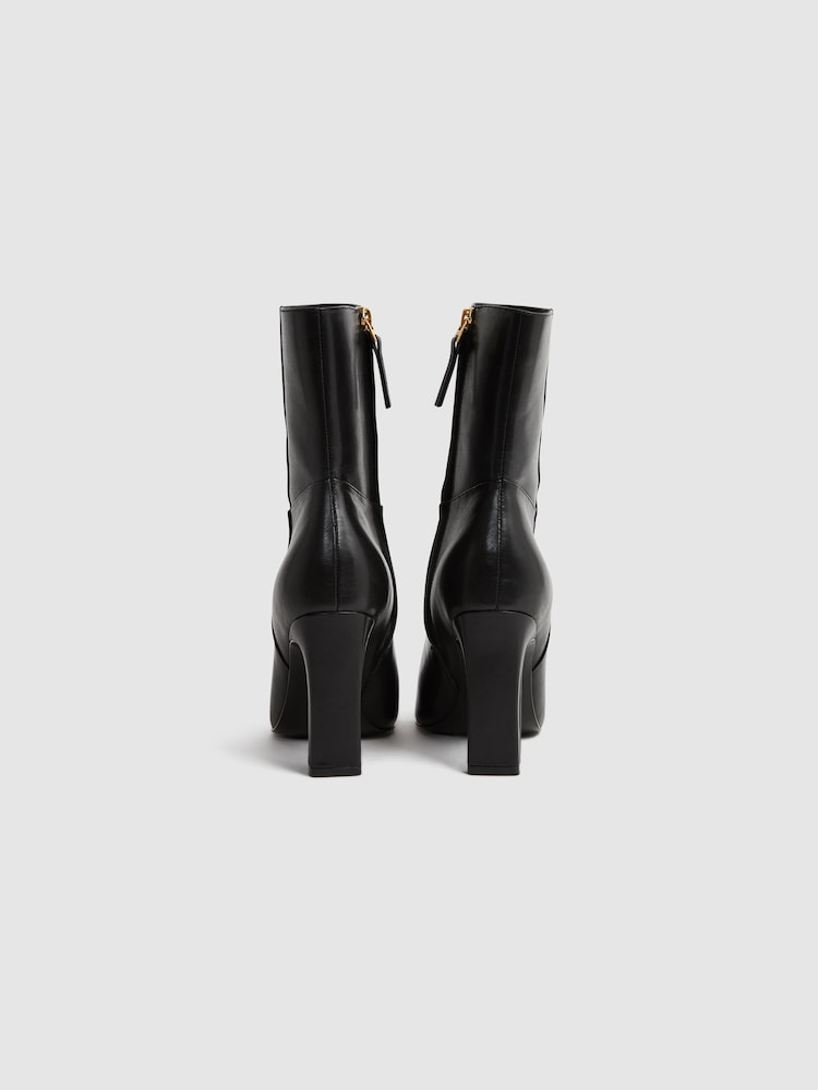Reiss Black Vanessa Leather Heeled Ankle Boots - Image 4 of 5