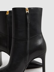 Reiss Black Vanessa Leather Heeled Ankle Boots - Image 5 of 5