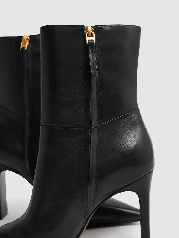 Reiss Black Vanessa Leather Heeled Ankle Boots - Image 5 of 5