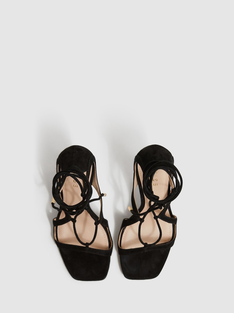 Reiss Black Kate Leather Strappy High Heel Sandals - Image 3 of 4