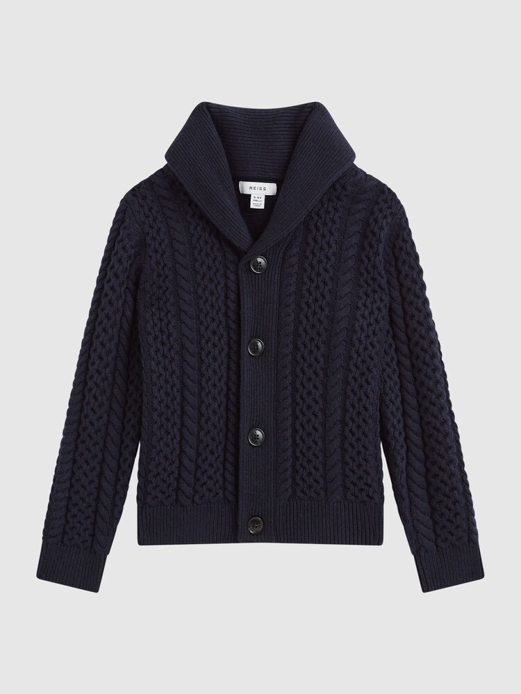 Reiss Navy Ashbury Senior Cable Knitted Cardigan - Image 2 of 6