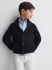 Reiss Navy Ashbury Senior Cable Knitted Cardigan - Image 3 of 6