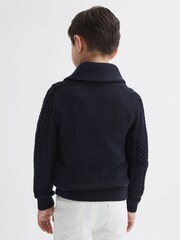 Reiss Navy Ashbury Senior Cable Knitted Cardigan - Image 5 of 6